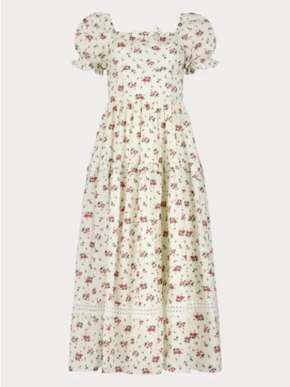 JessaKae Avery Dress Size Small Cream Midi Dress with Pink Floral Print